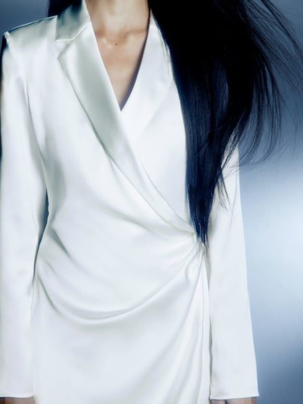 Zara Satin White Wrap-Front Blazer Dress